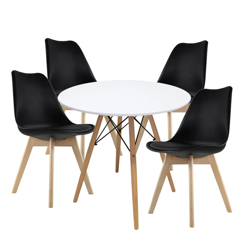 Comedor Mesa Oslo 80 Blanca + 4 sillas Frankfurt