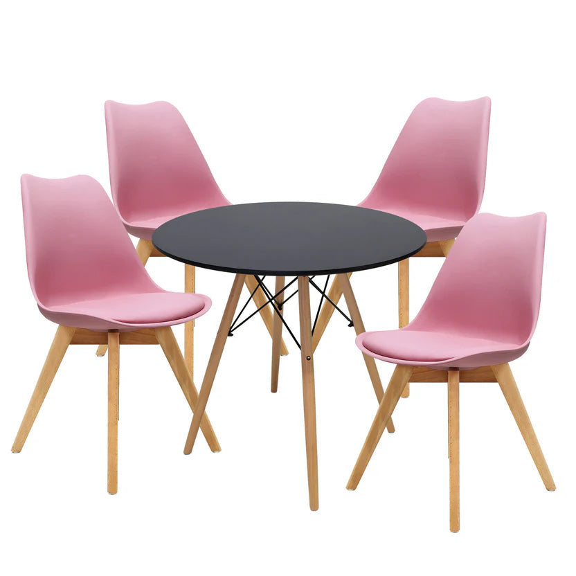 Comedor Mesa Oslo 80 Negro + 4 sillas Frankfurt