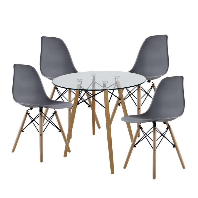 Comedor Mesa Oslo Cristal T8 + 4 Sillas Oslo