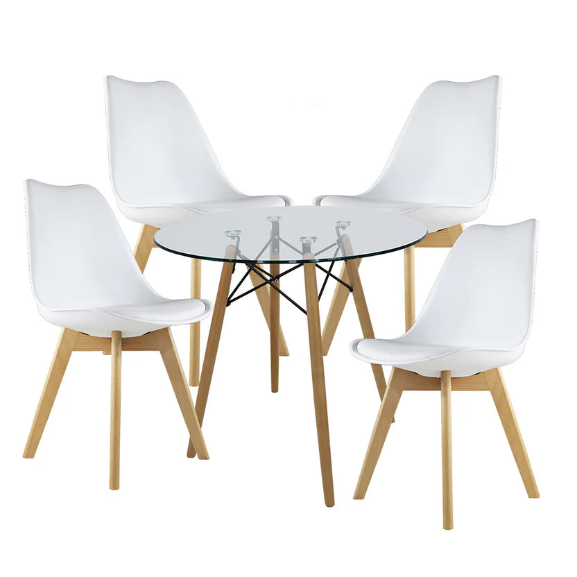 Comedor Mesa oslo Cristal T8 + 4 Sillas Frankfurt