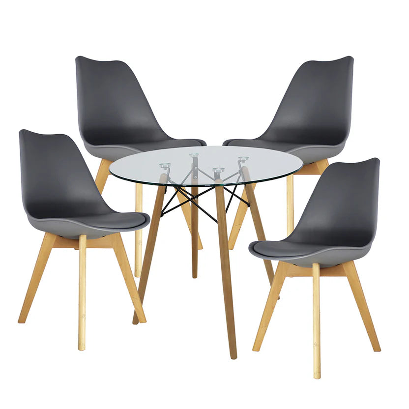 Comedor Mesa oslo Cristal T8 + 4 Sillas Frankfurt