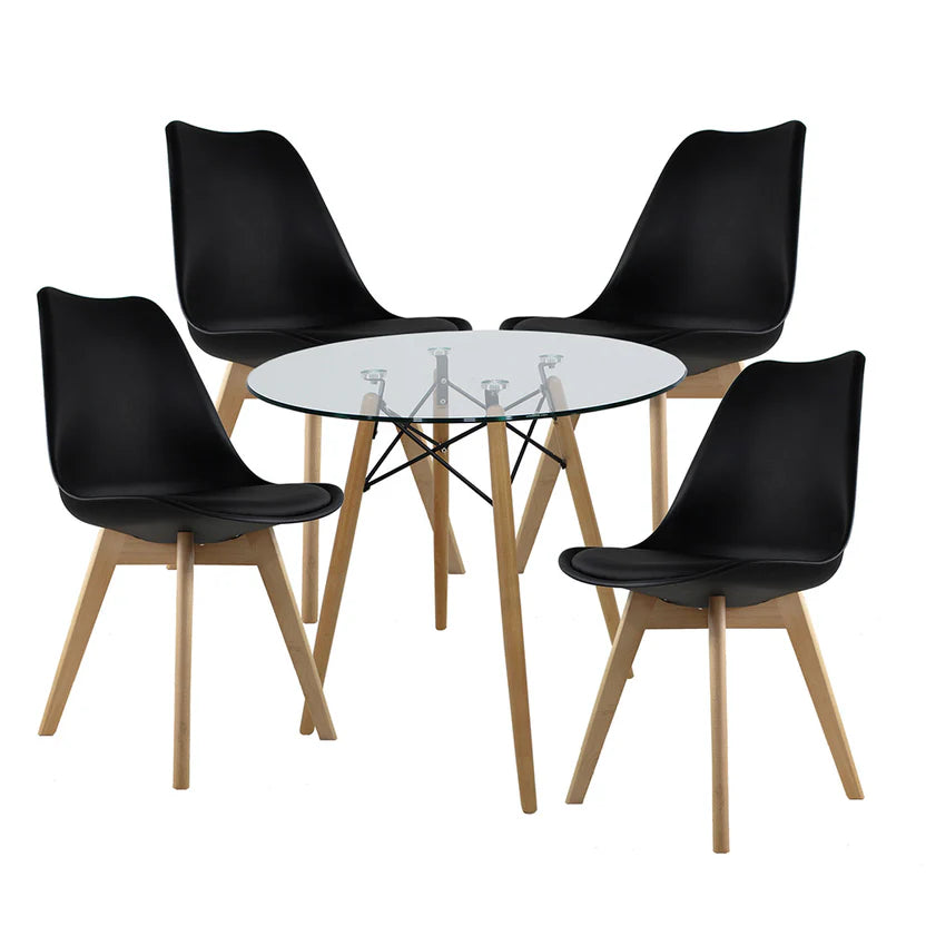 Comedor Mesa oslo Cristal T8 + 4 Sillas Frankfurt