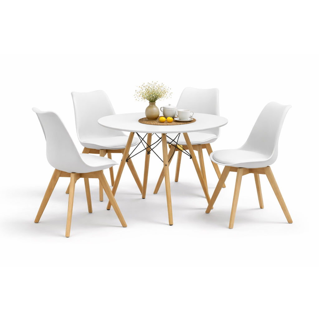 Comedor Mesa Oslo 80 Blanca + 4 sillas Frankfurt