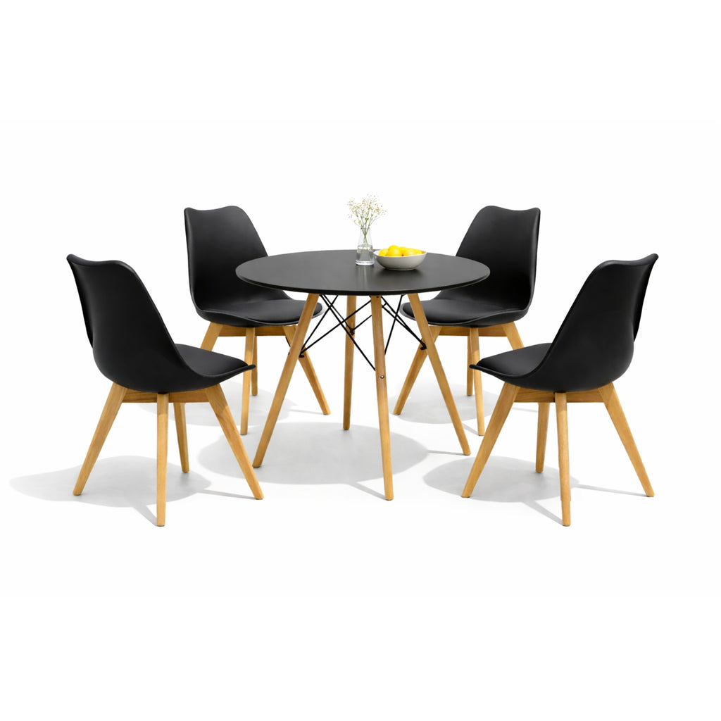 Comedor Mesa Oslo 80 Negro + 4 sillas Frankfurt