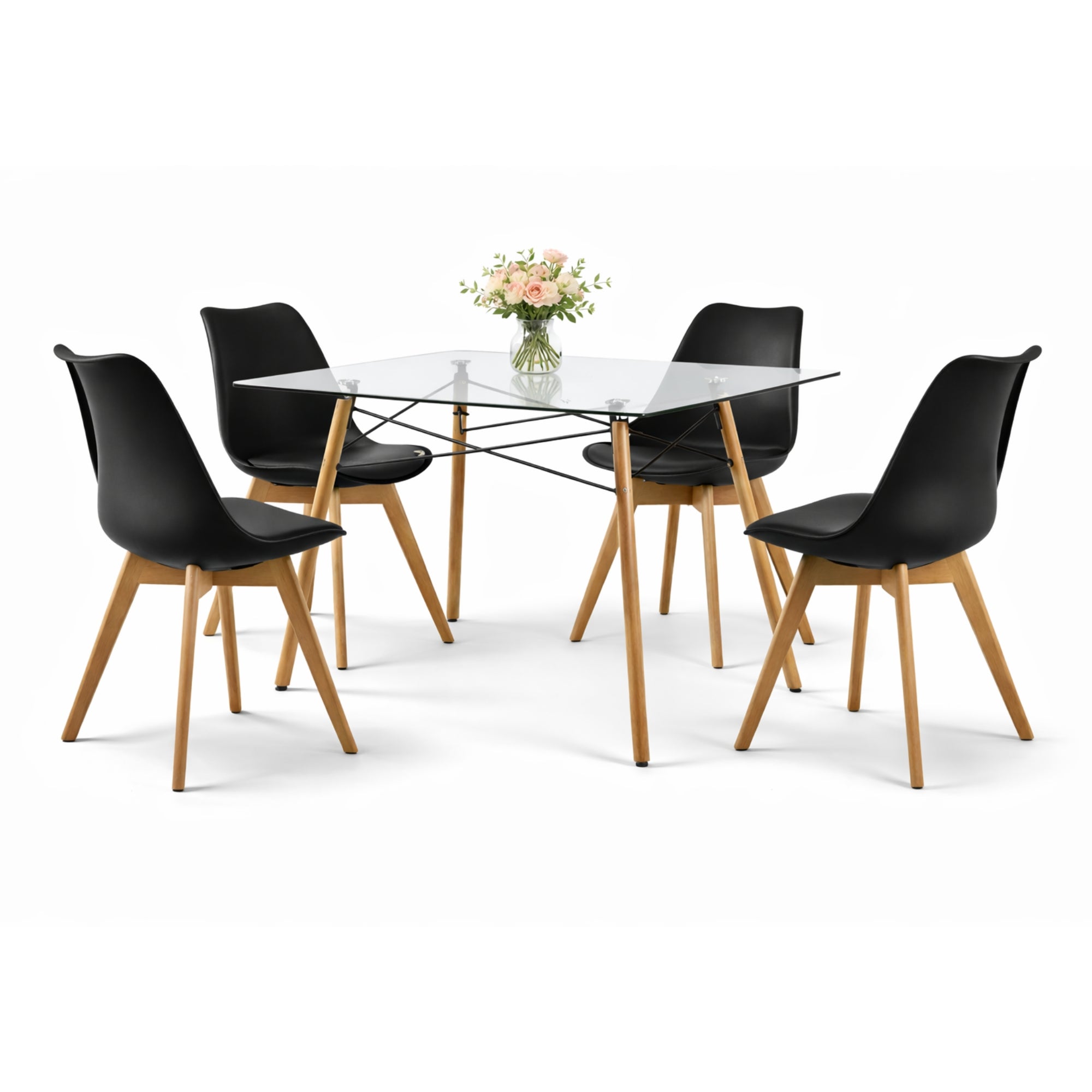 Comedor Mesa Oslo Cristal T5  + 4 Sillas Frankfurt