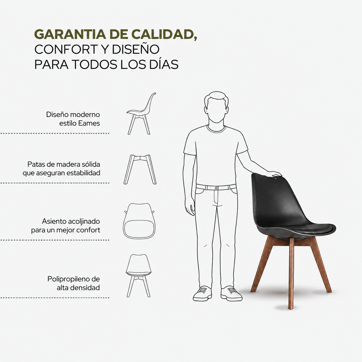 Silla Frankfurt acojinada  para comedor Nogal