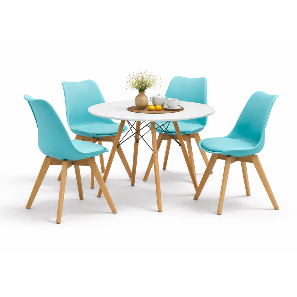 Comedor Mesa Oslo 80 Blanca + 4 sillas Frankfurt