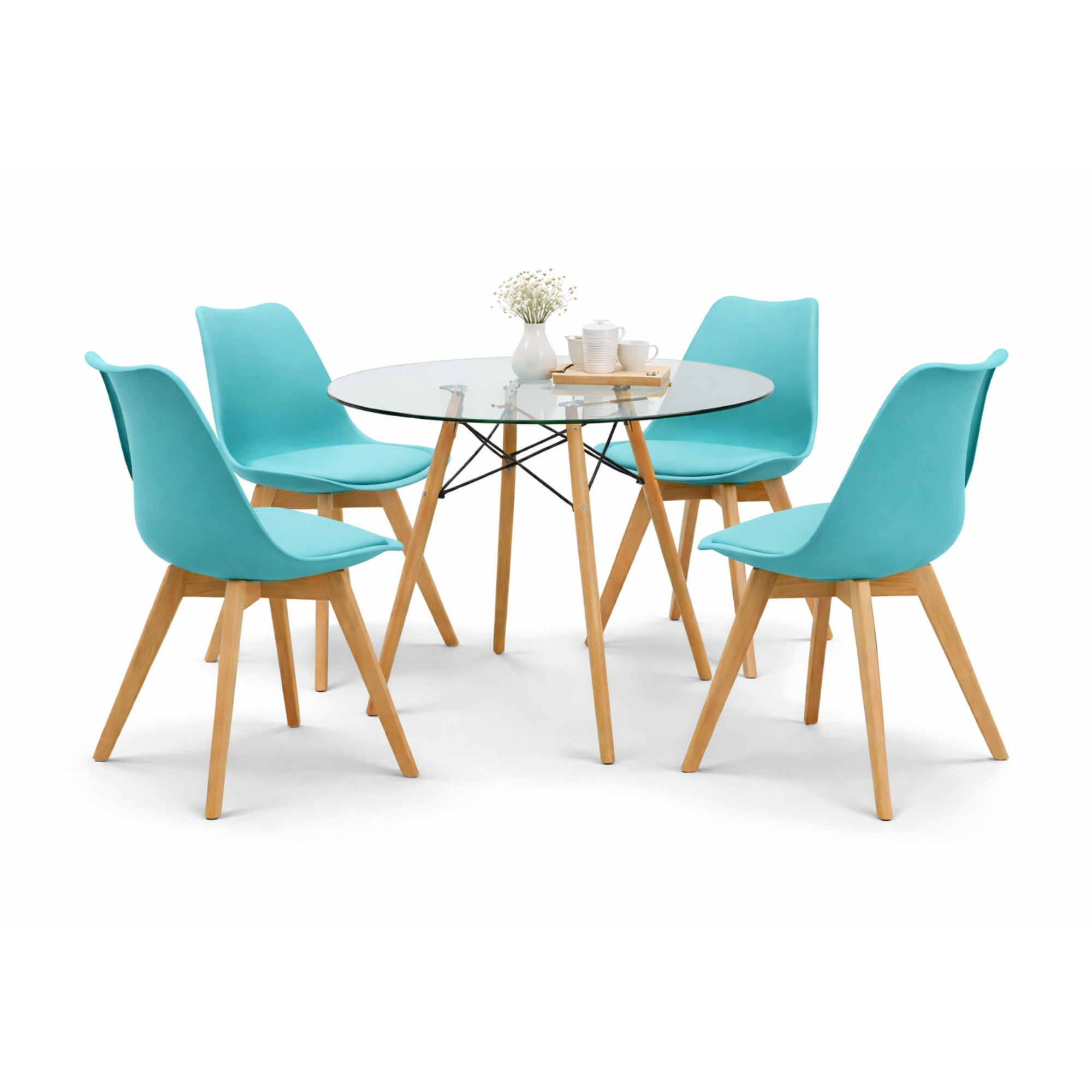 Comedor Mesa oslo Cristal T8 + 4 Sillas Frankfurt