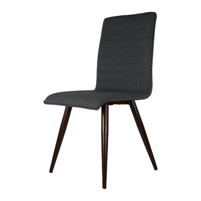 Silla Siena tapizada en lino con respaldo alto y patas metálicas color madera oscura