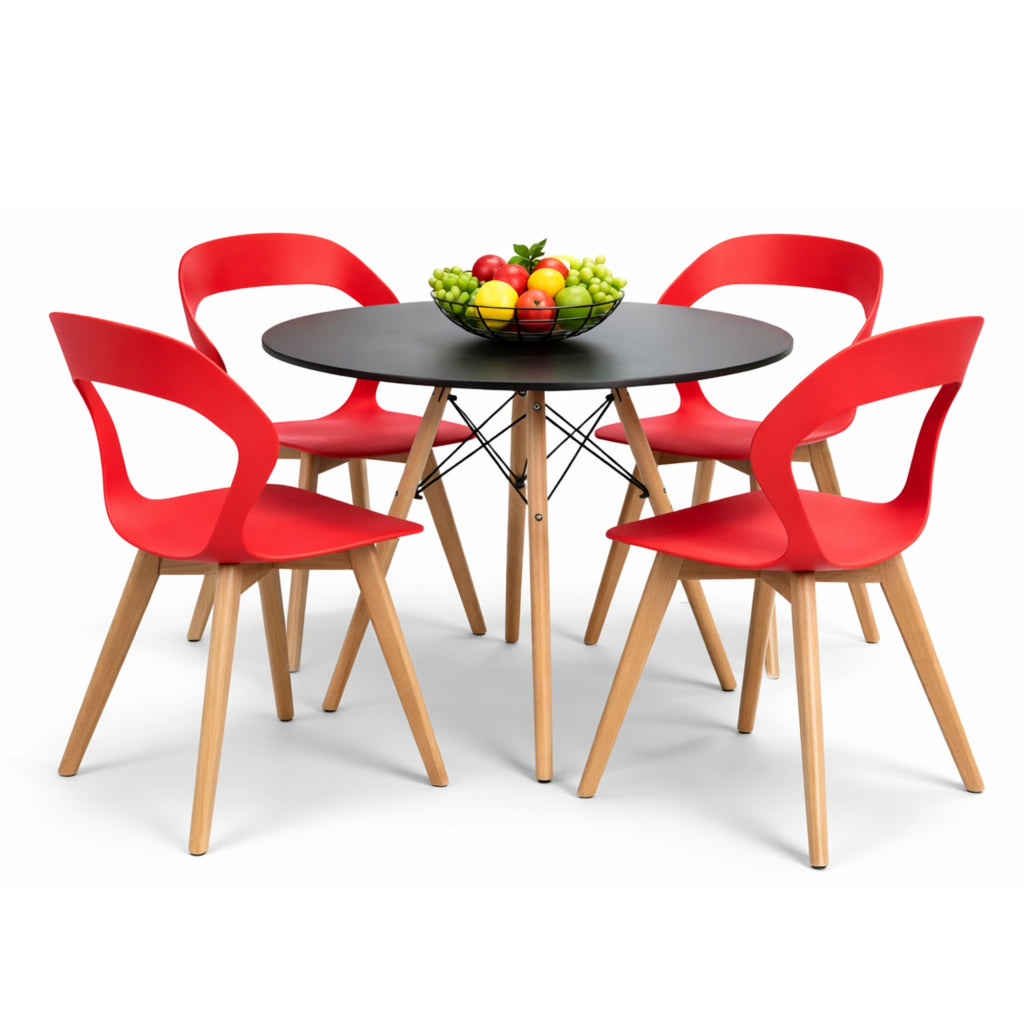 Comedor Mesa Oslo 80 Negro + 4 Sillas Moura