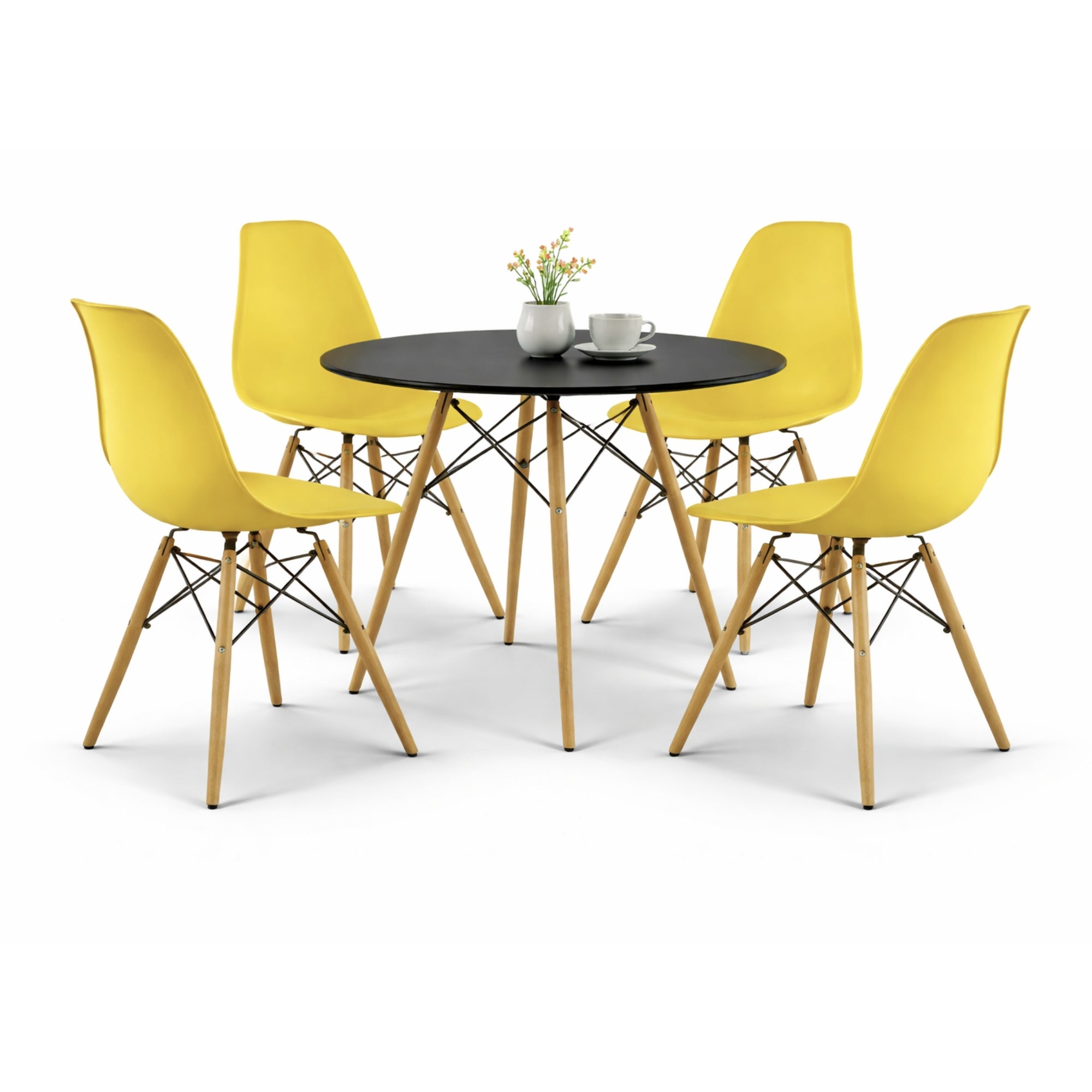 Comedor Oslo 80 Negro | Mesa redonda + 4 sillas eames Oslo