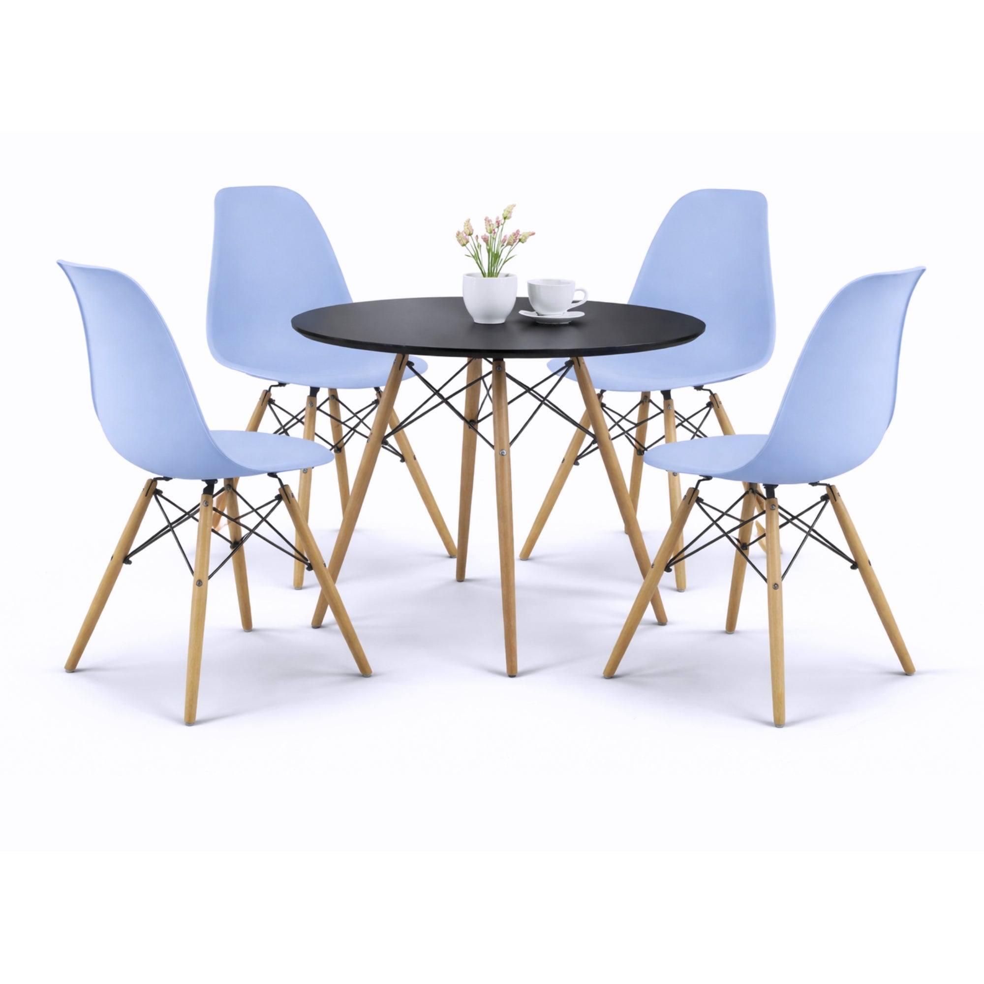 Comedor Oslo 80 Negro | Mesa redonda + 4 sillas eames Oslo