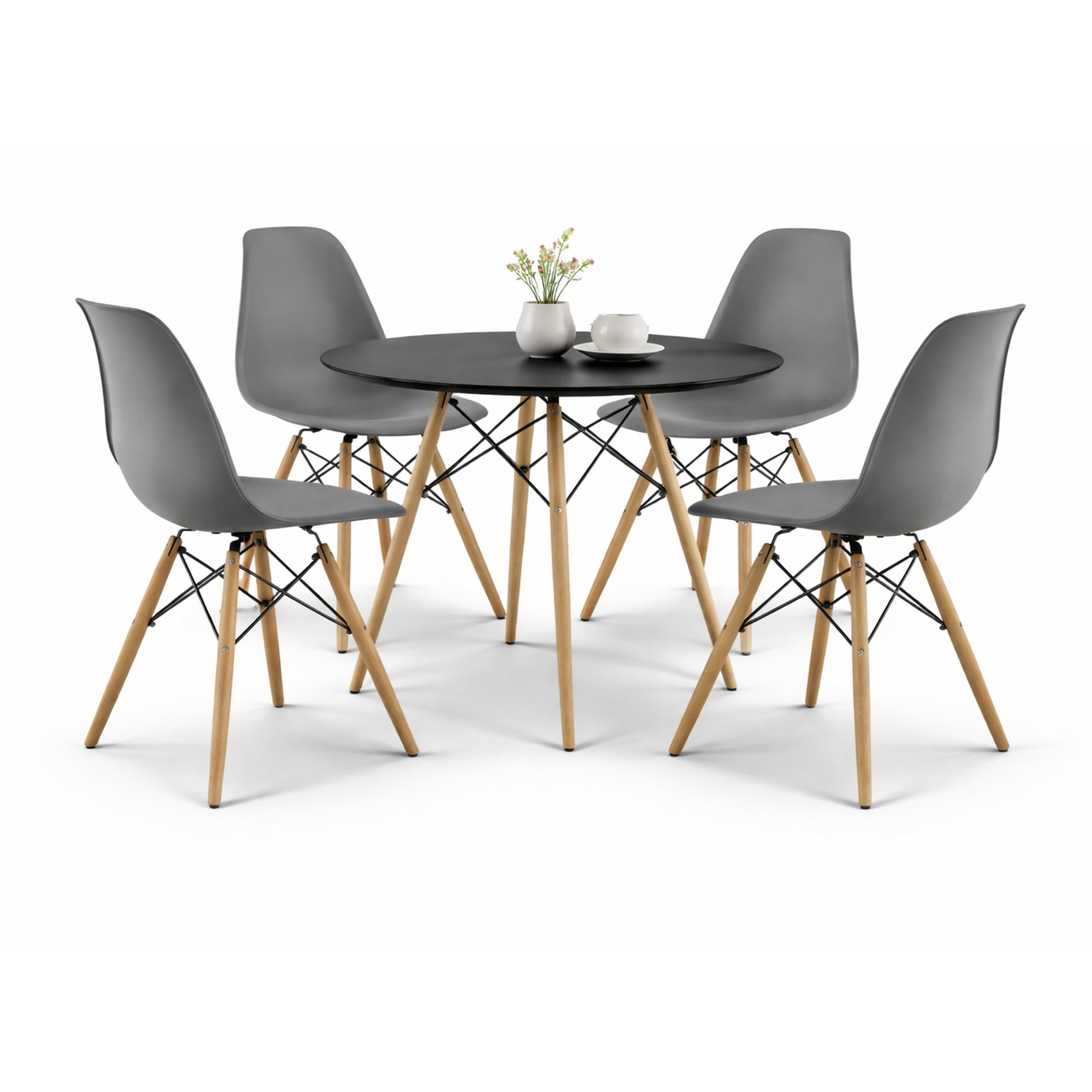 Comedor Oslo 80 Negro | Mesa redonda + 4 sillas eames Oslo
