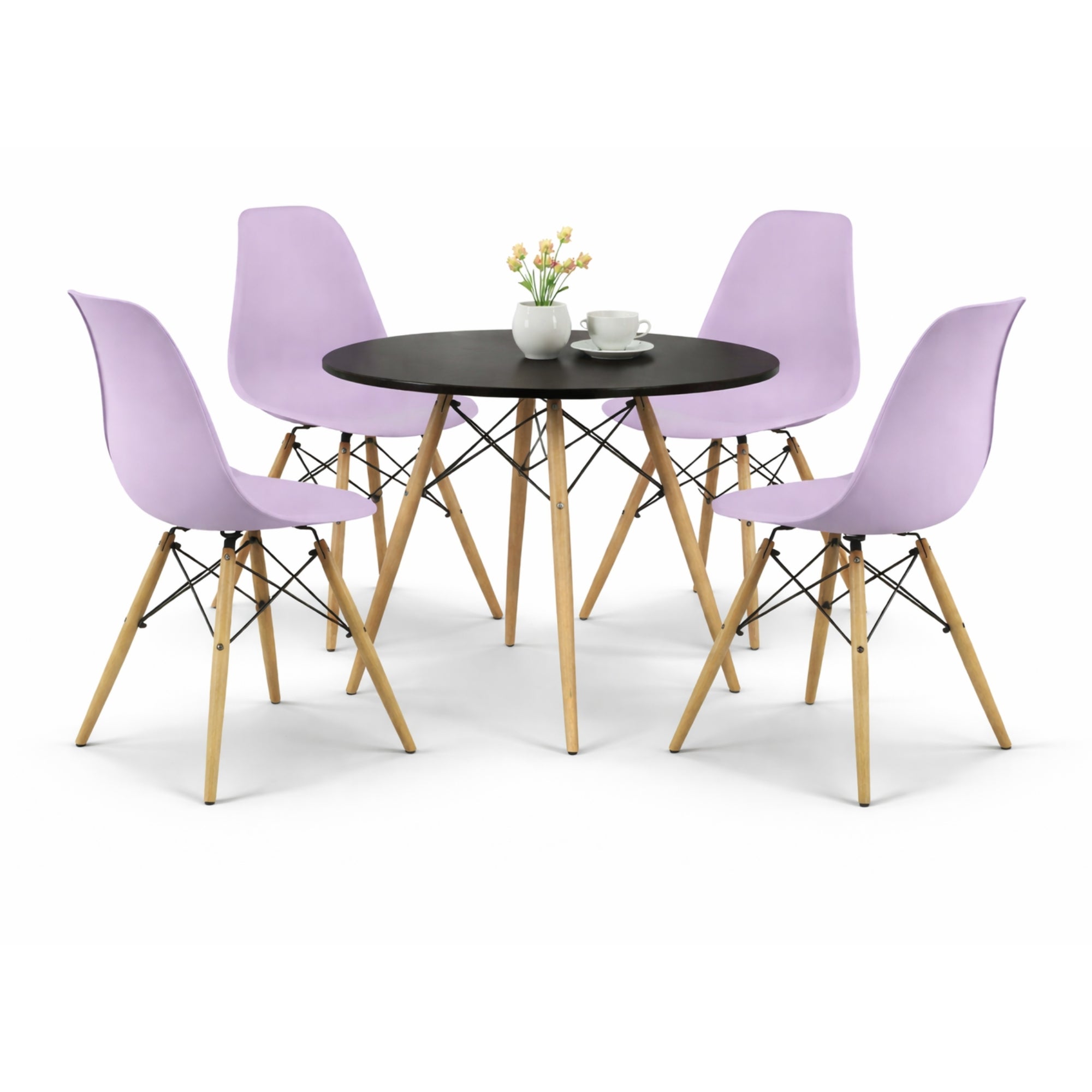 Comedor Oslo 80 Negro | Mesa redonda + 4 sillas eames Oslo