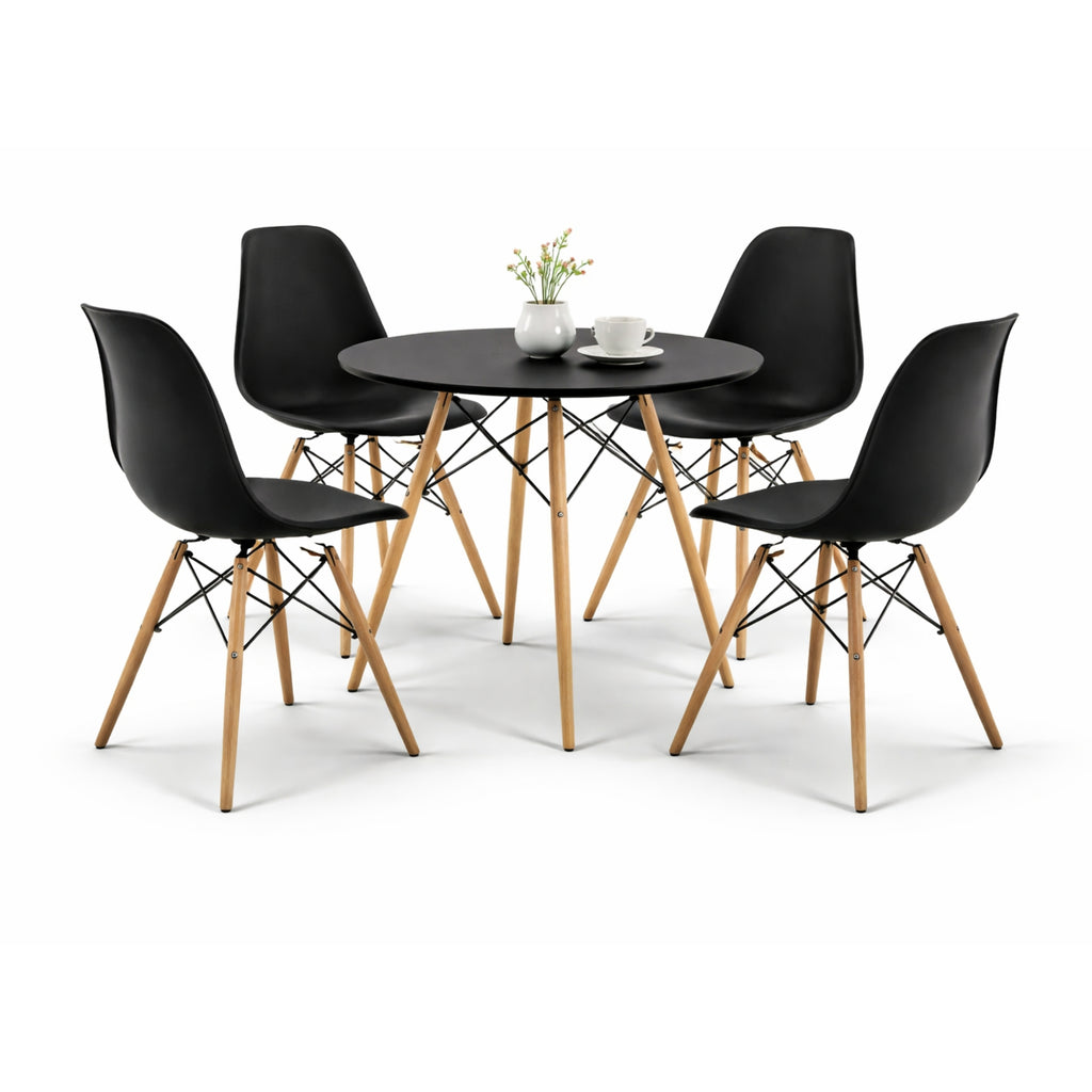 Comedor Oslo 80 Negro | Mesa redonda + 4 sillas eames Oslo