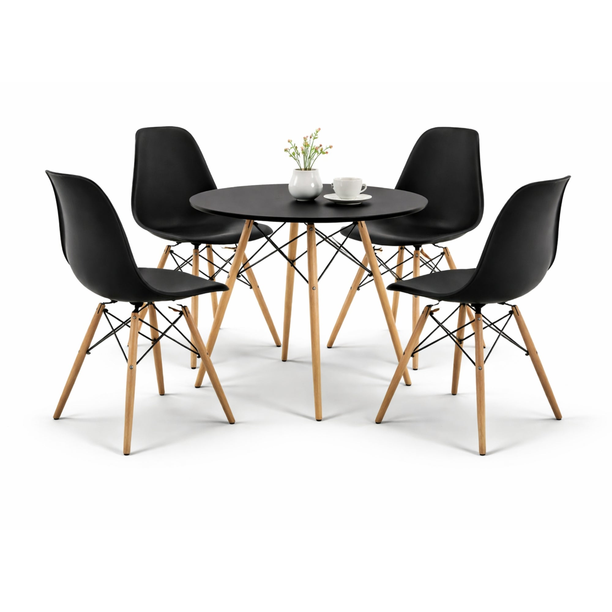 Comedor Oslo 80 Negro | Mesa redonda + 4 sillas eames Oslo