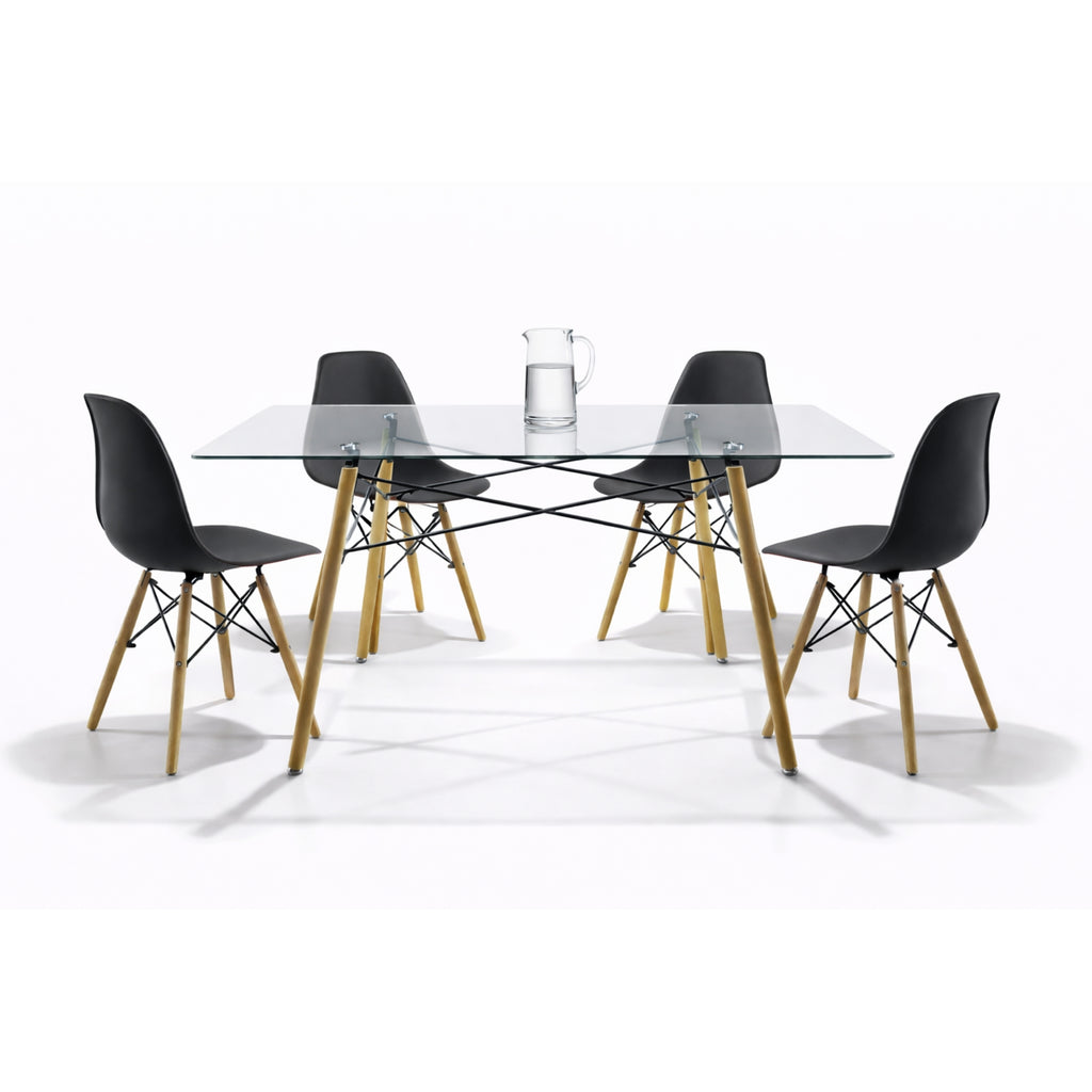 Comedor 4 sillas Oslo | Mesa rectangular T5 de cristal templado