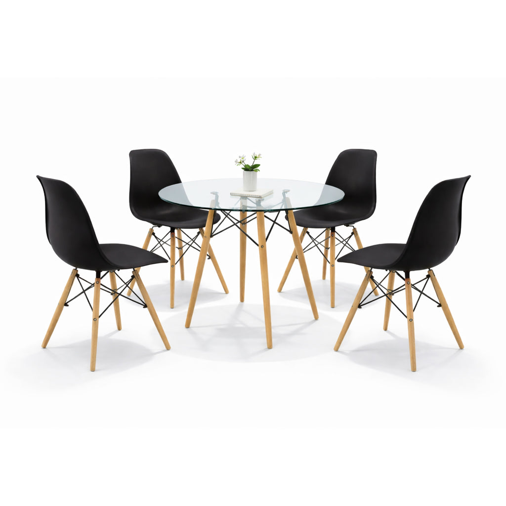 Comedor 4 sillas Oslo T8 | Mesa de cristal templado + 4 sillas para comedor