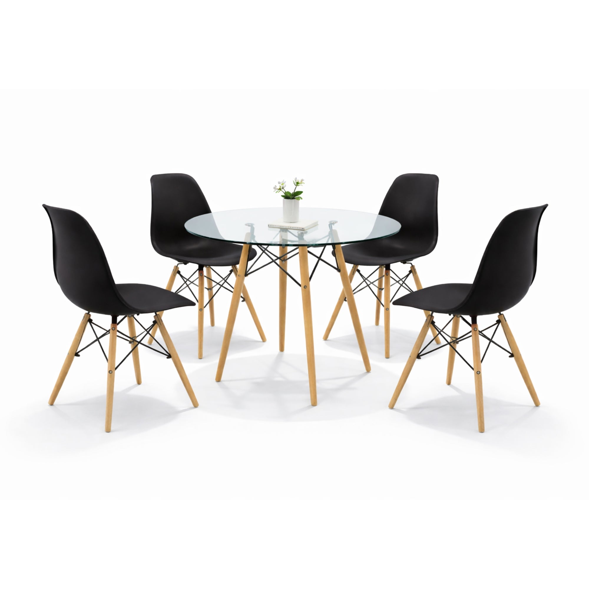 Comedor 4 sillas Oslo T8 | Mesa de cristal templado + 4 sillas para comedor