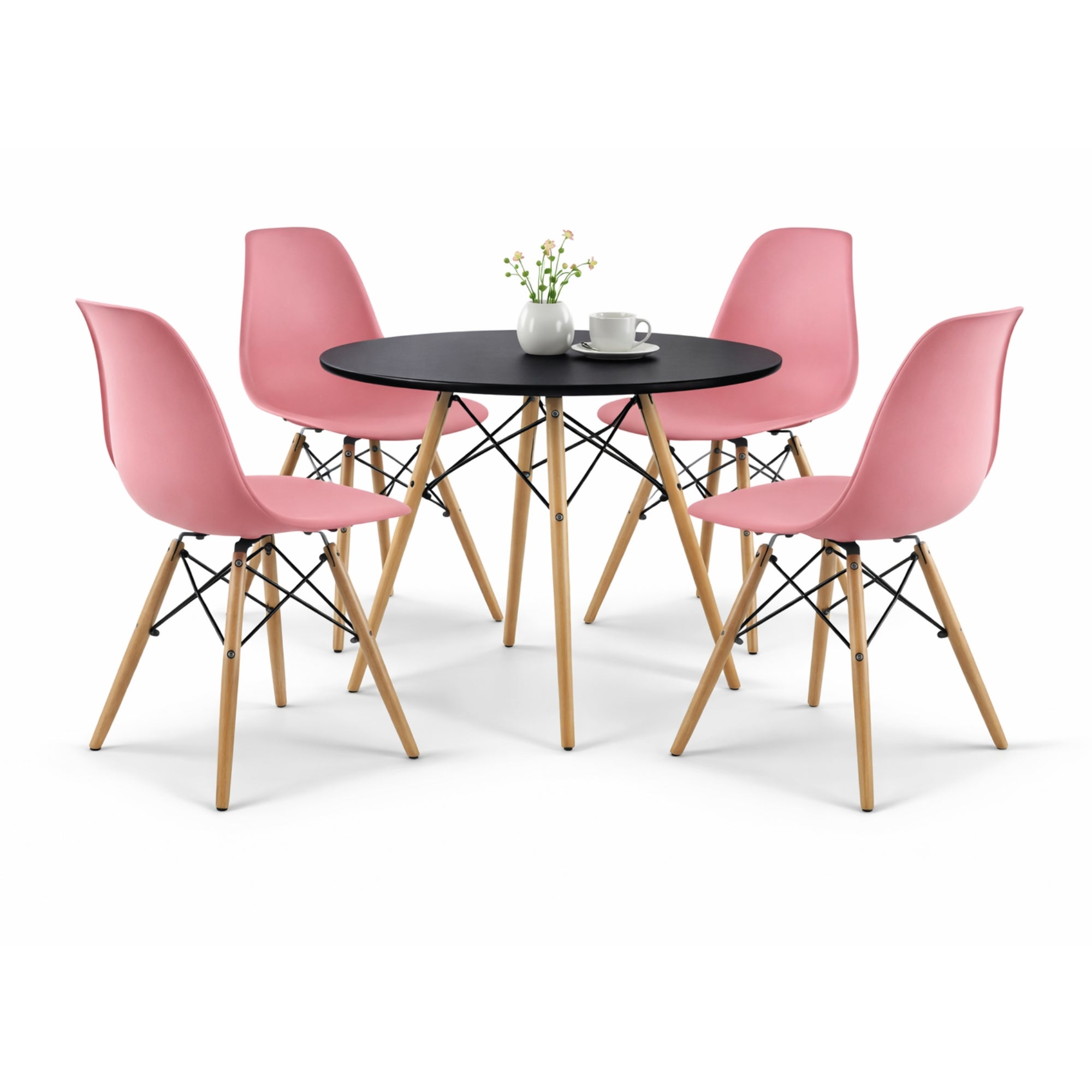 Comedor Oslo 80 Negro | Mesa redonda + 4 sillas eames Oslo