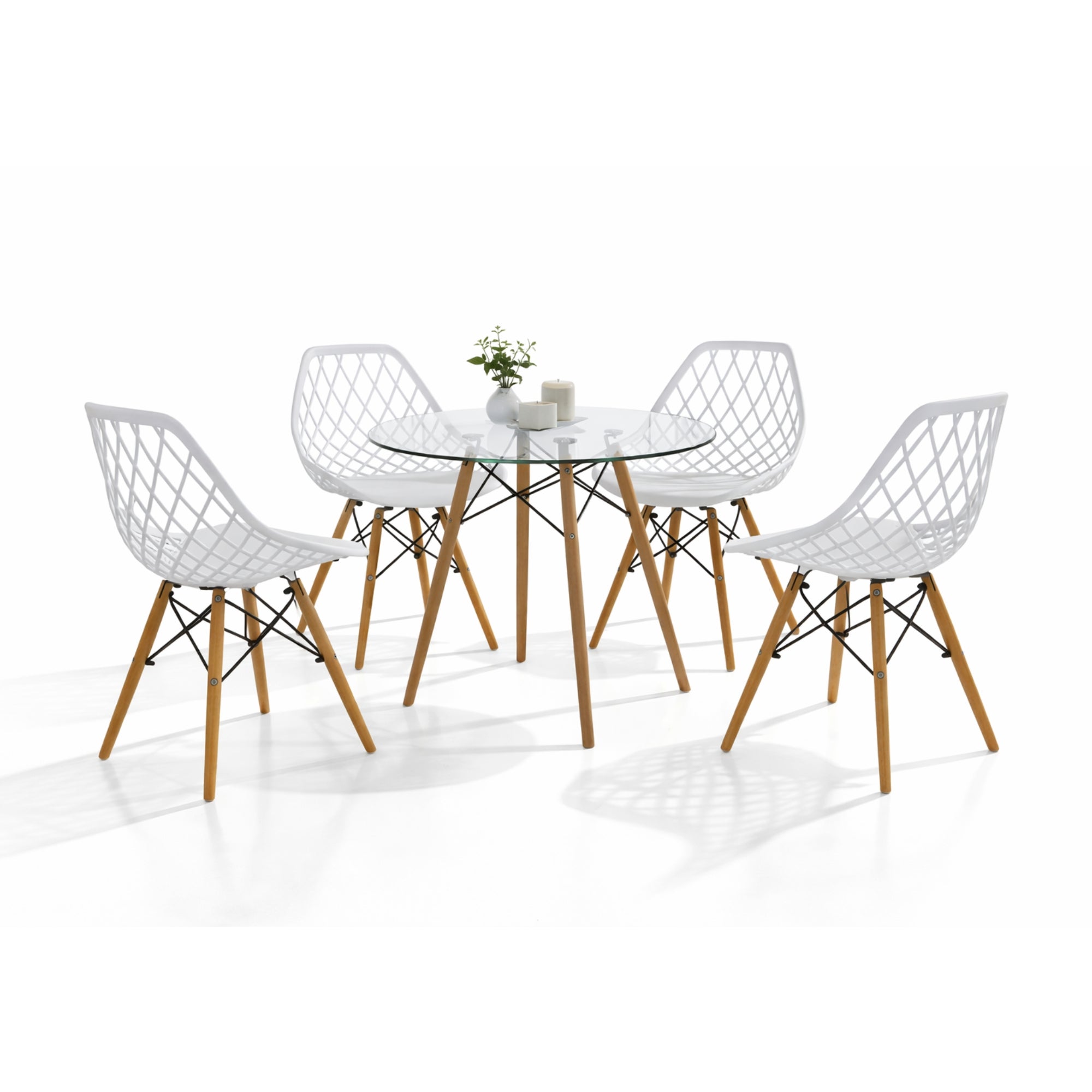 Comedor Mesa Oslo Cristal T8 + 4 Sillas Vento