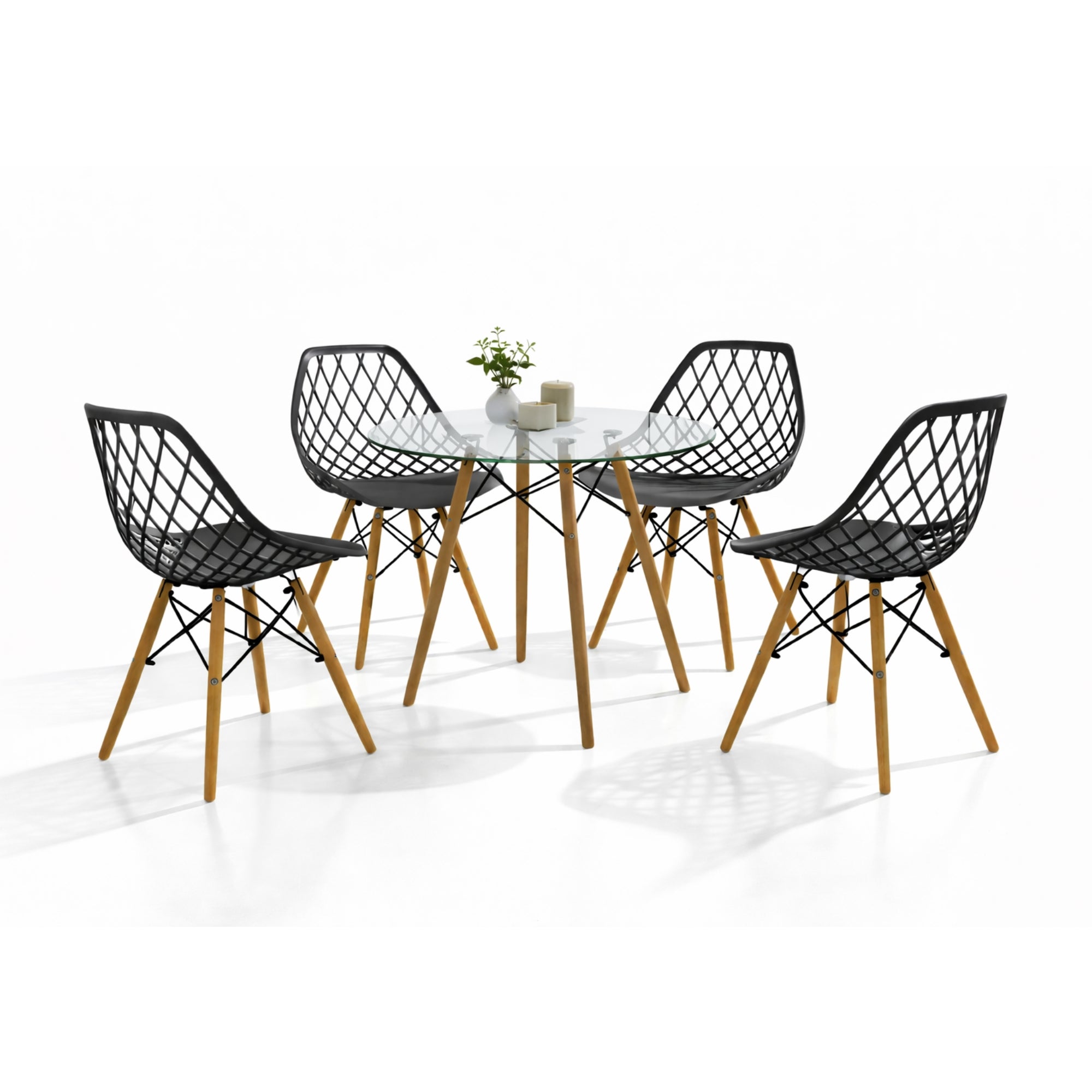 Comedor Mesa Oslo Cristal T8 + 4 Sillas Vento