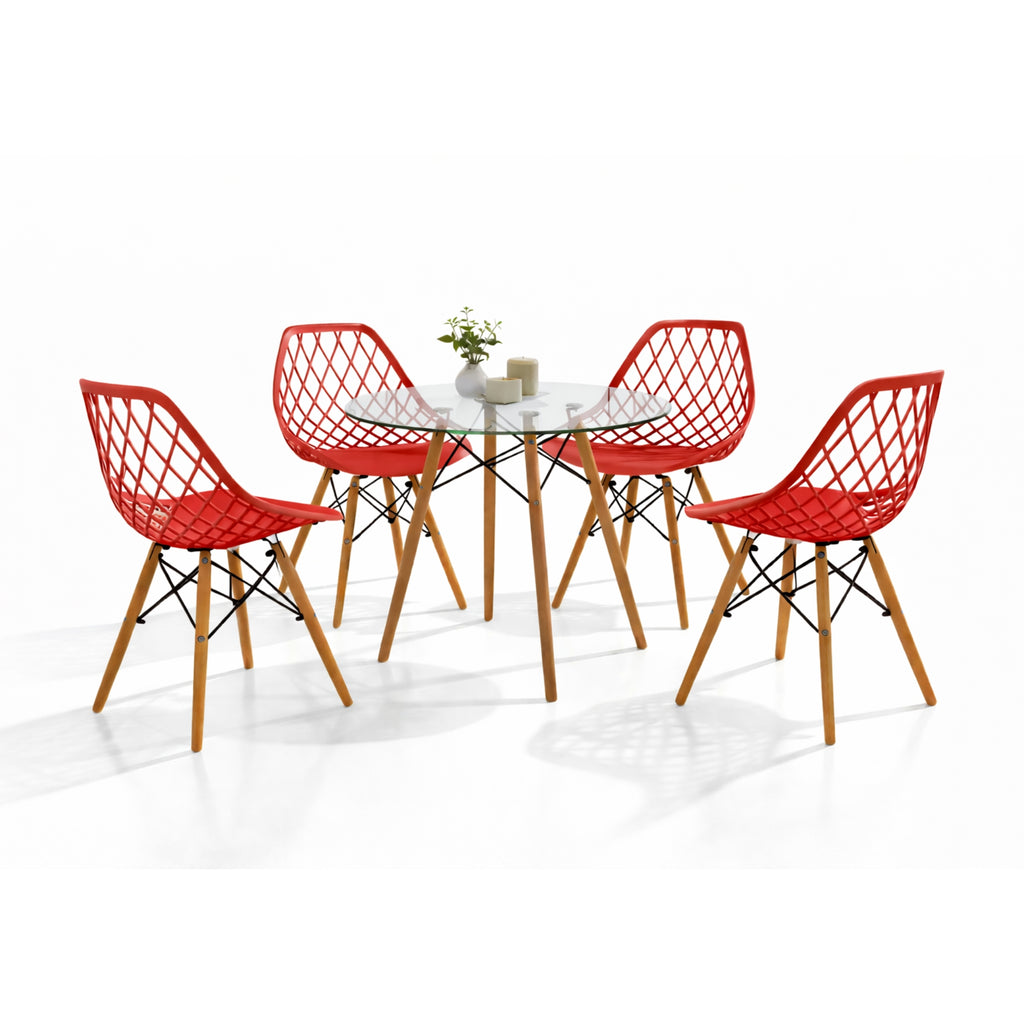 Comedor Mesa Oslo Cristal T8 + 4 Sillas Vento