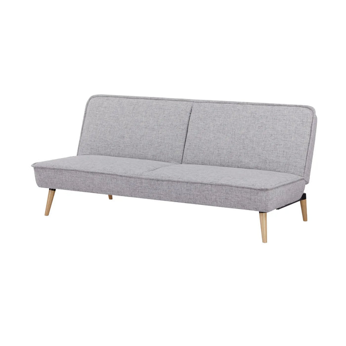 Sofá cama Novara L160 gris con respaldo dividido y patas de madera clara