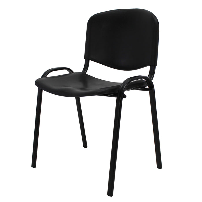 Silla de visita negra con diseño minimalista y estructura tubular resistente ideal para salas de espera y oficinas
